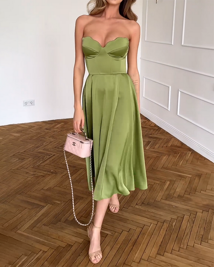 Lena | Elegantes, schulterfreies Midikleid