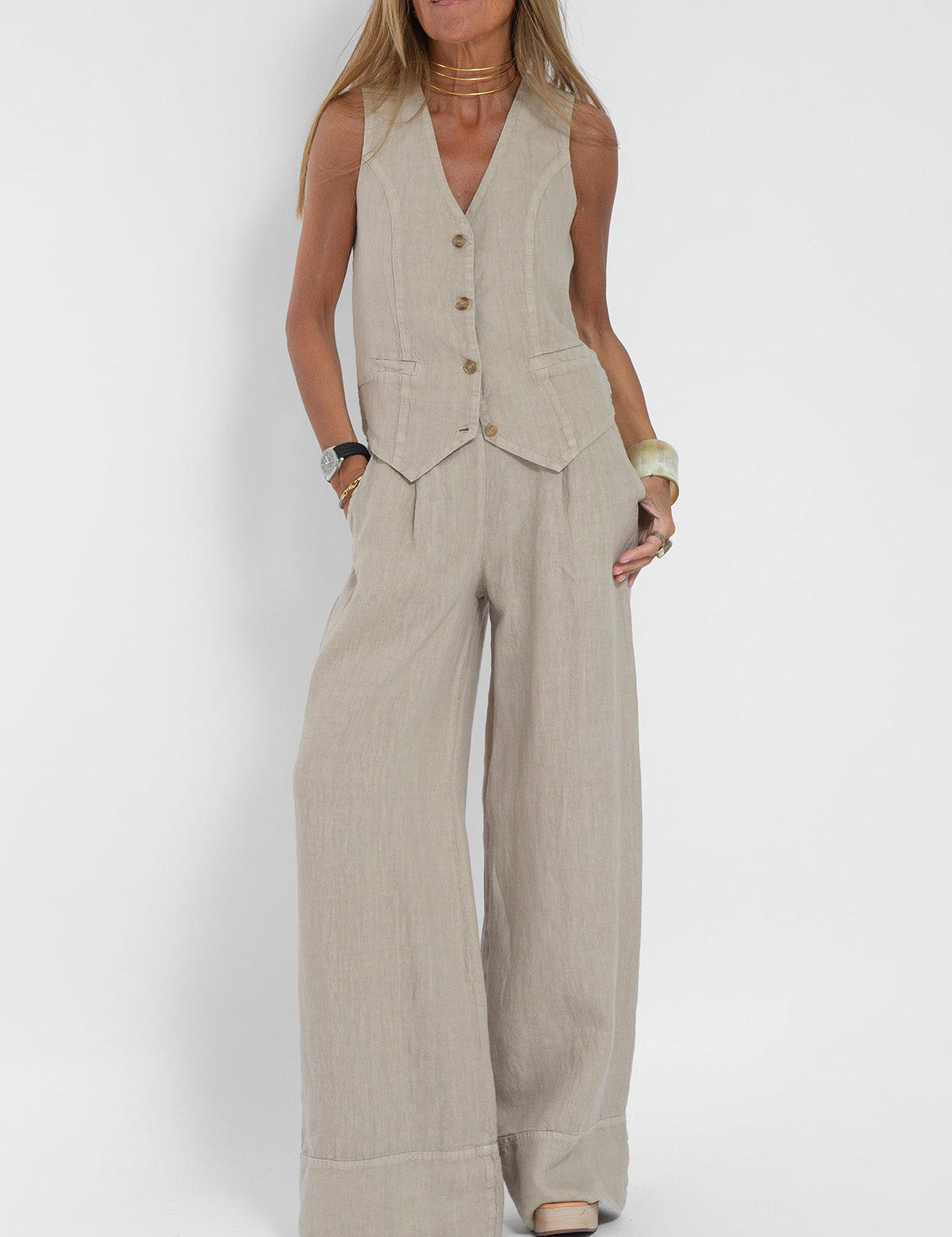 Aira - Ensemble Gilet mit Knöpfen & Weite Hose