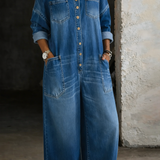 Sophia | Schulterfreier Denim-Jumpsuit