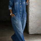 Sophia | Schulterfreier Denim-Jumpsuit