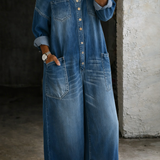Sophia | Schulterfreier Denim-Jumpsuit