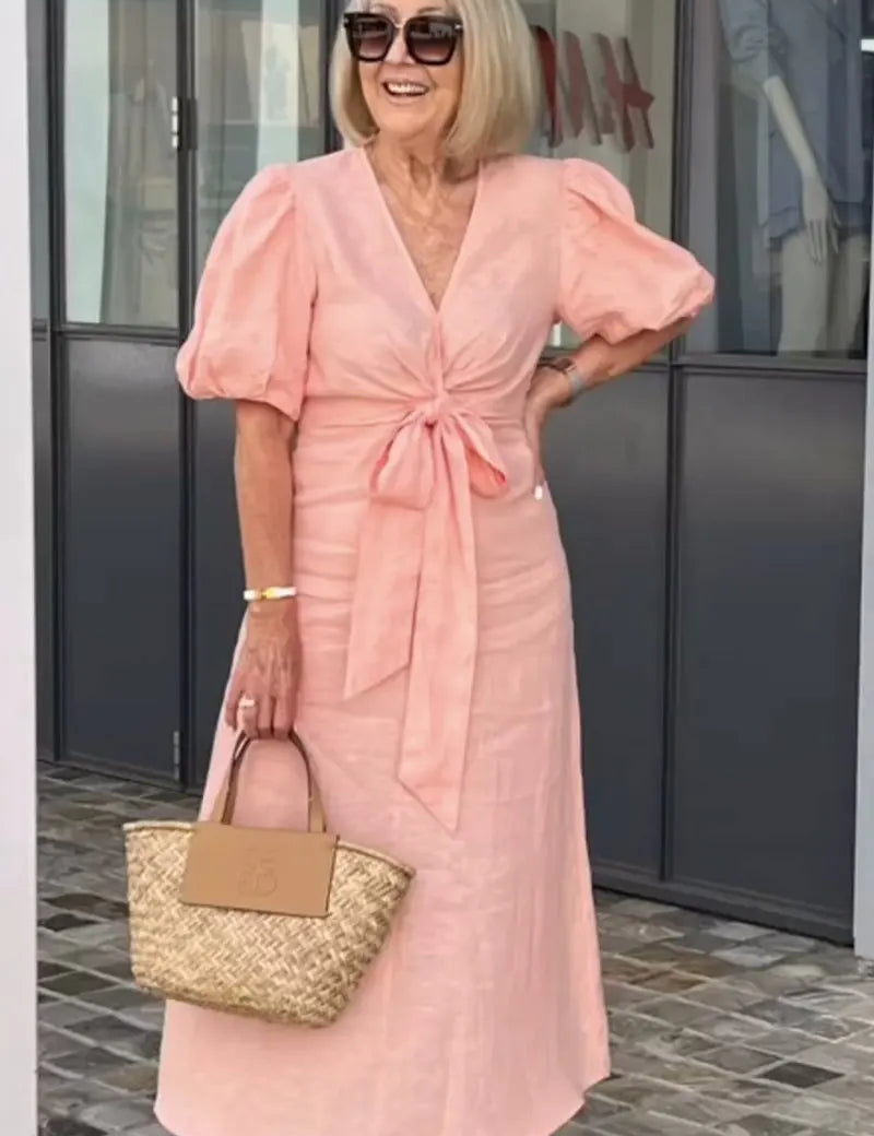 LYNORA | ELEGANTES MIDI-KLEID MIT V-AUSSCHNITT