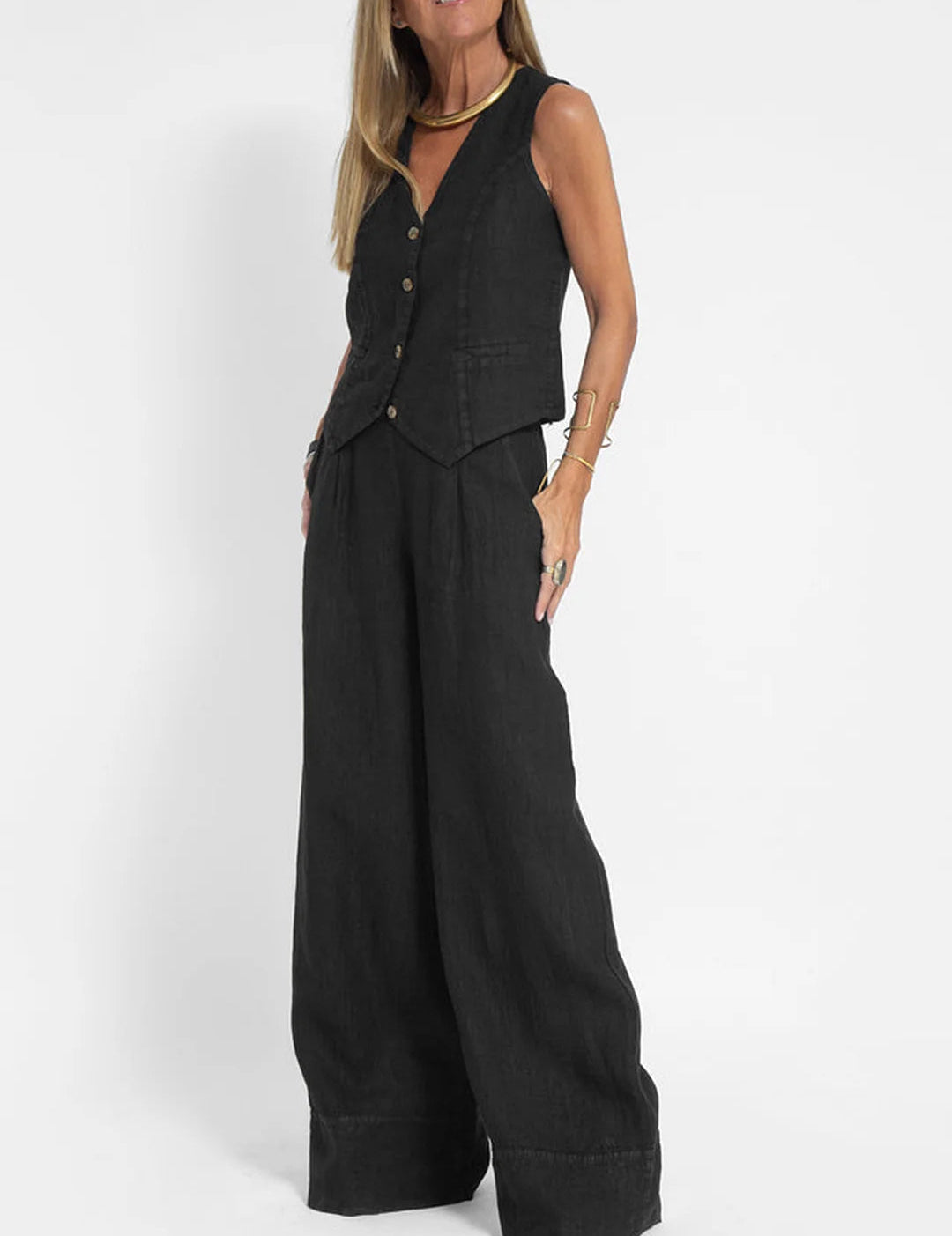 Aira - Ensemble Gilet mit Knöpfen & Weite Hose