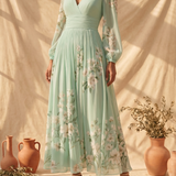 Gisela | Florales Midikleid in Hellgrün