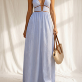 Laura | Langes Streifenkleid mit Cut-out-Ausschnitt